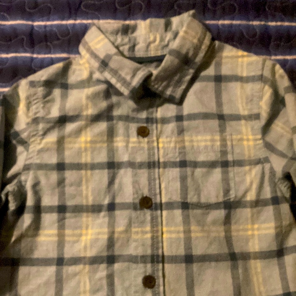 Boys Light  green cat and jack flannel dress shirt 2T